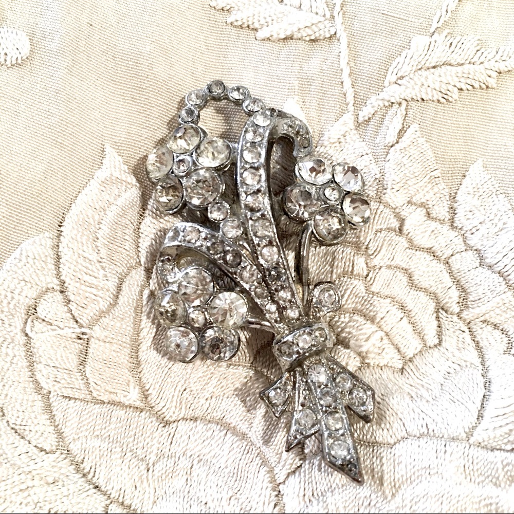 Vintage rhinestone brooch flower pin vtg 1930s
